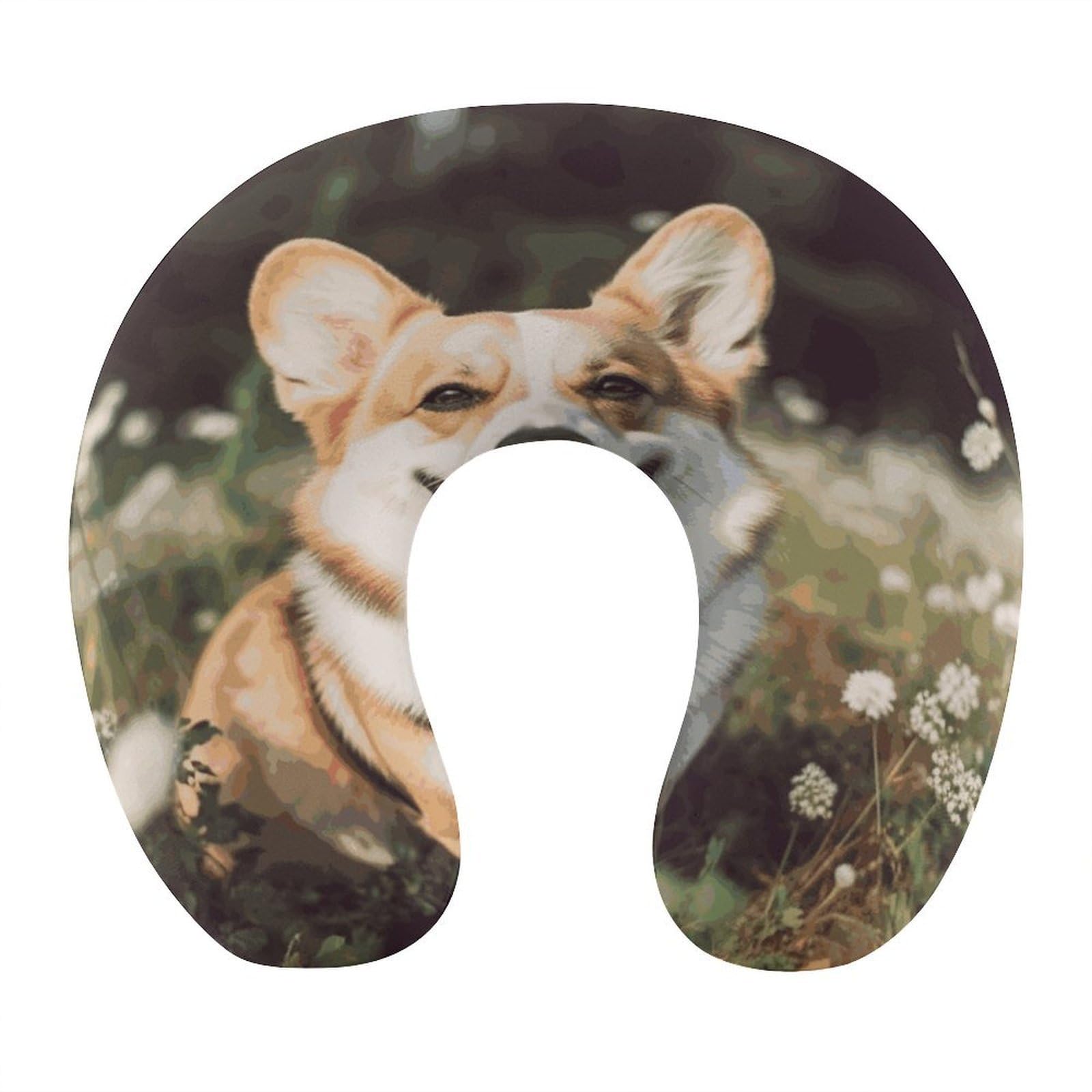Btcowzrv Style Happy Corgi Dog U Shaped Neck Pillow Travel Pillows