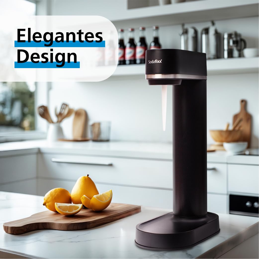 Wassersprudler Schwarz - Soda Maker + 1 PET Wasserflasche 0,85L - Sprudelwasser Maschine ohne Strom - Wasser Sprudel Gerät für 60L CO2 Zylinder - Sprudelwasser Flasche - Soda Wassersprudler