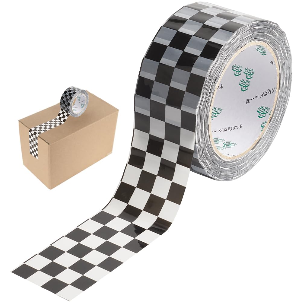GORGECRAFT 100yards*50mm Printing Shipping Tape Packing Tape Black and White Checkered Waterproof Gift Wrapping Tapes for Home Office Packing Repairing Art Crafts Scrapbooking Present