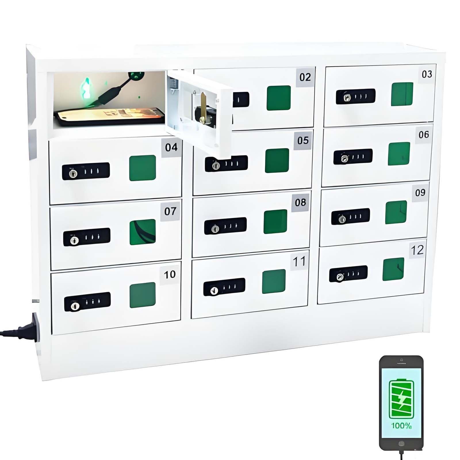 GUTYGIO Cellphone Charging Station Locker,12 Slots Mobile Phone Charging Cabinet,Multiple Phone Charging Locker,Mobile Charging Cart with Combination Lock for Students and Employees