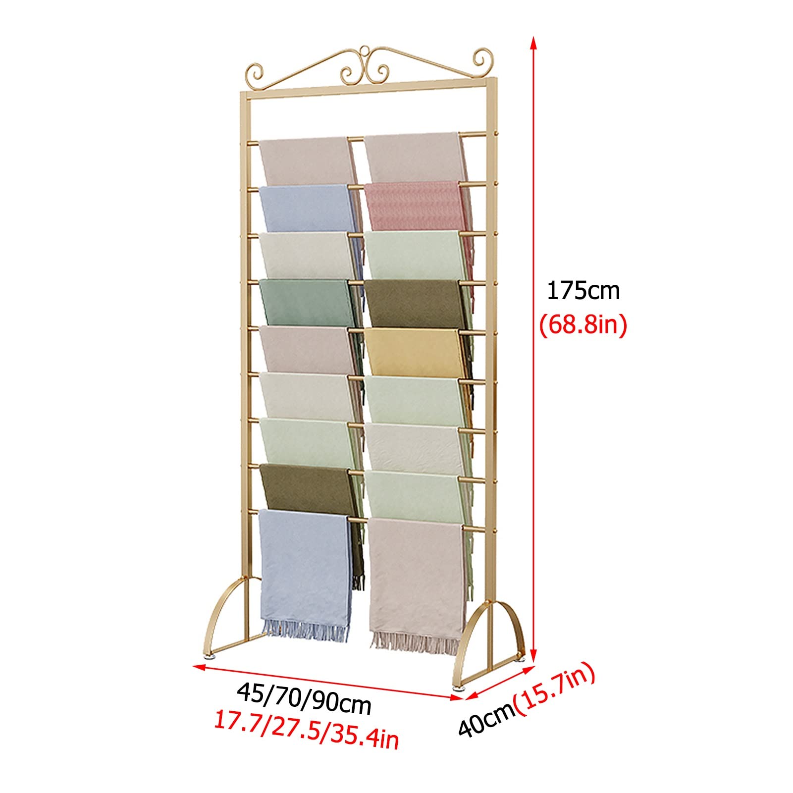 UWYTGF Large Capacity Scarf Holder Muti-Layer,Clothing Store Multi-Purpose Display Stand for Fabric/Towel/Shawl,Floor-Standing Hijab Collect Rack,Heavy Duty Iron,White,Length,90Cm/35.4In