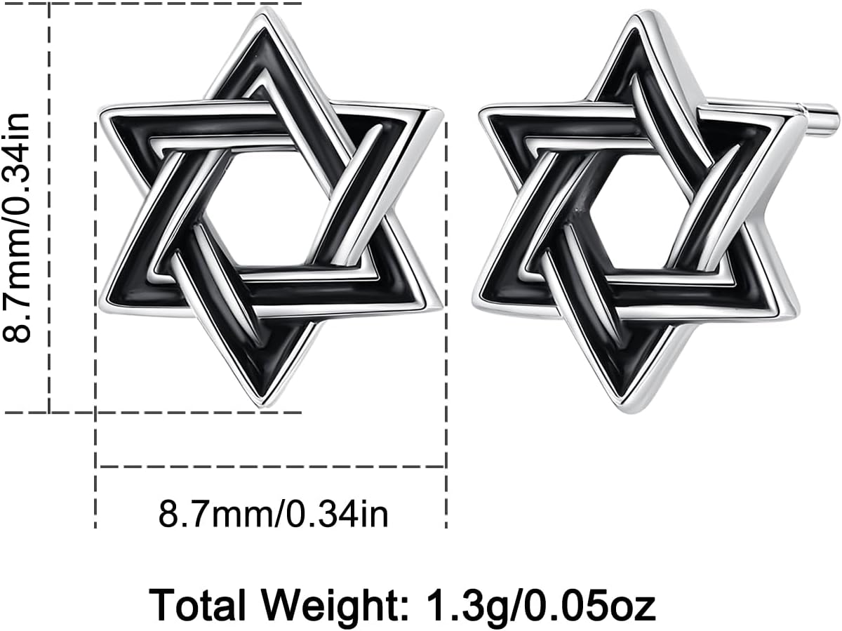 Vito 925 Sterling Silver Star of David Earrings for Women Men, Witckes Knot Stud Earring Black Jewish Star Stud Earrings Hanukkah Flatback Stud Earrings Jewelry Gift for Wife