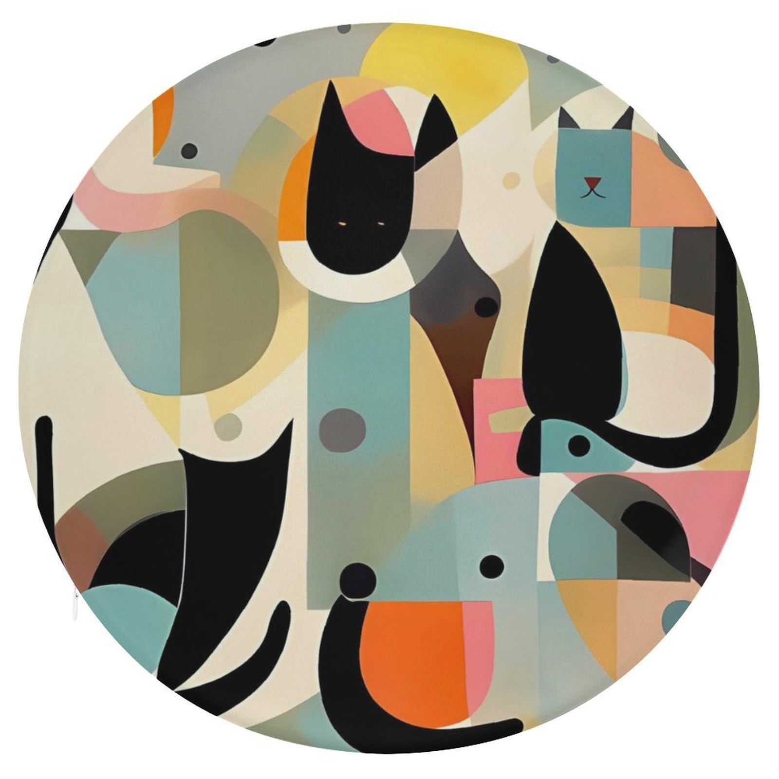 Wsoihfec Style Mid-Century Modern Art Cat Seat Cushion Round Chair Pad