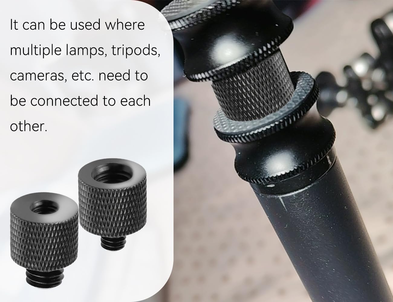 Adaptateur de Filetage 2 Pièces, Adaptateur de Pied de Microphone en Alliage d'Aluminium 3/8 vers 1/4 Pouce, Vis de Trépied 1/4 vers 3/8 Pouce, pour Pieds d'Éclairage d'Appareil Photo (Noir)