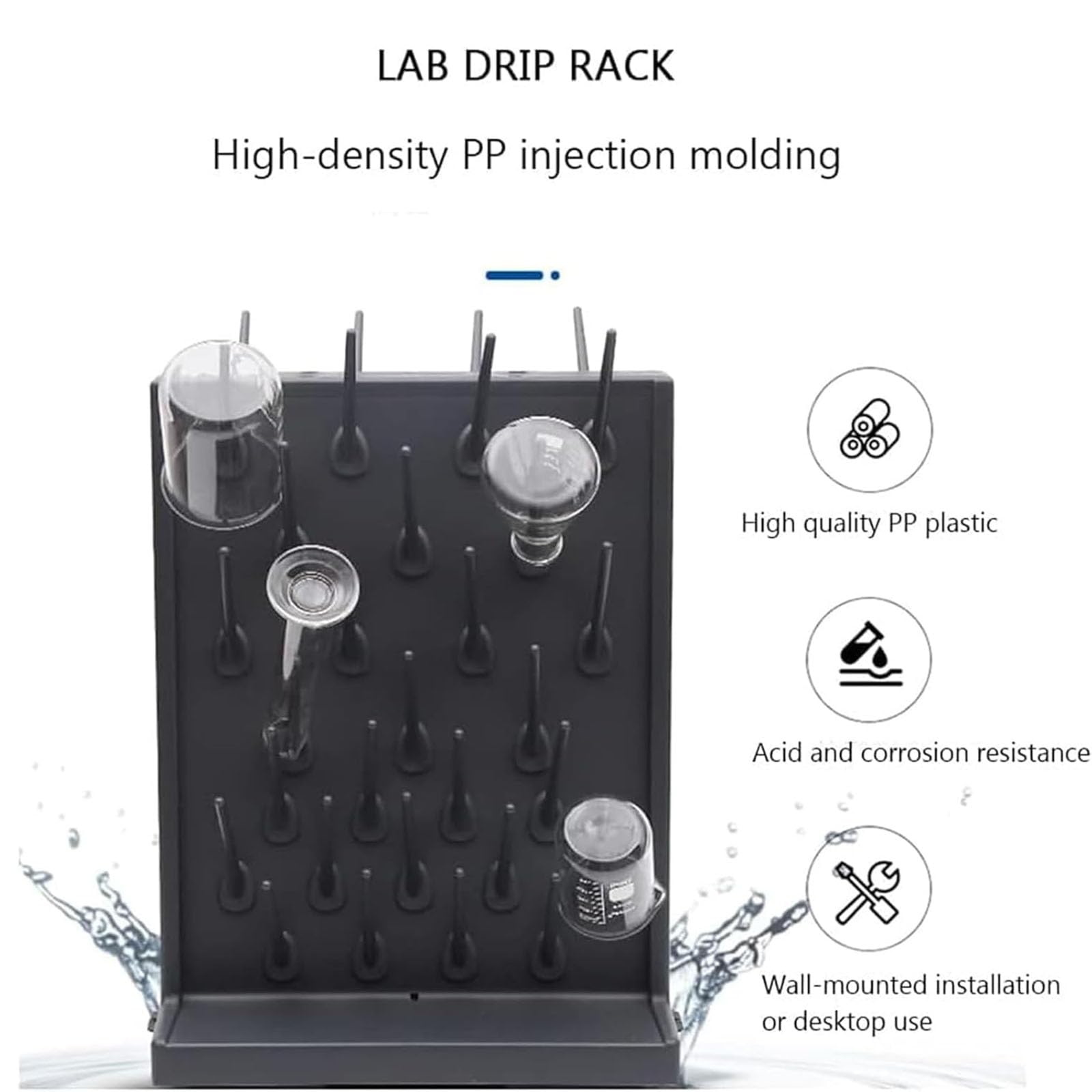 Estante de secado de laboratorio, 27 clavijas para cristalería, duradero, fácil de operar, para laboratorio escolar
