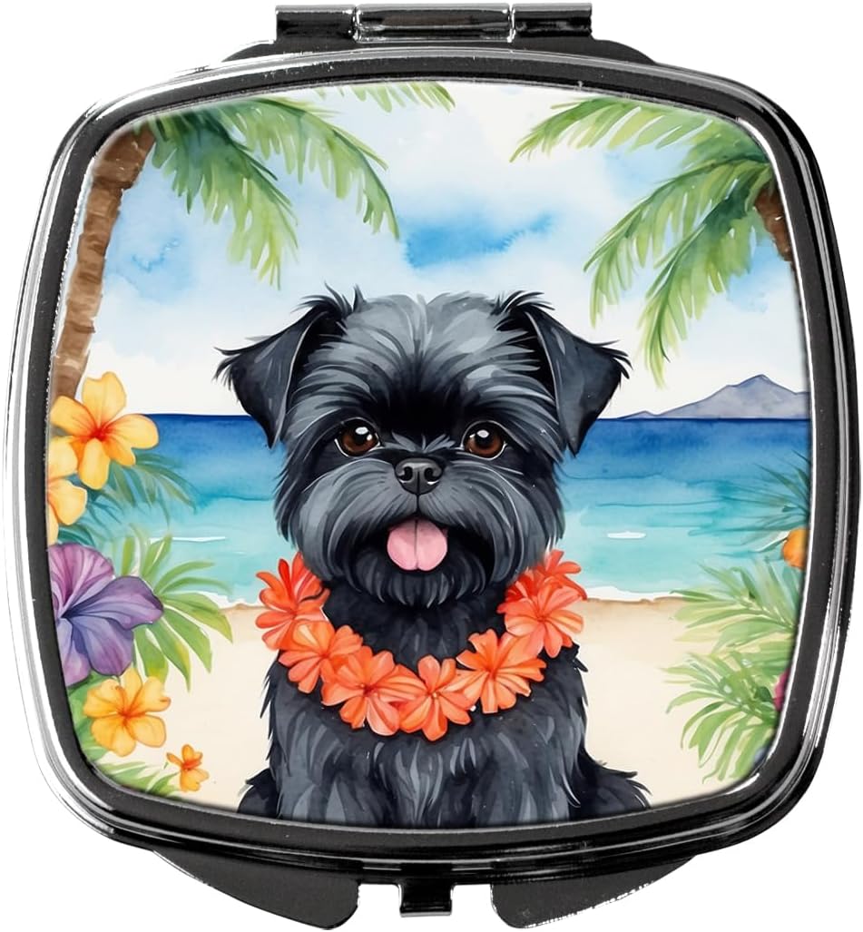 Caroline's Treasures Affenpinscher Luau Compact Mirror Decorative Travel Makeup Mirror for Women Girls Gifts Pocket Makeup Mirror Folding Handheld