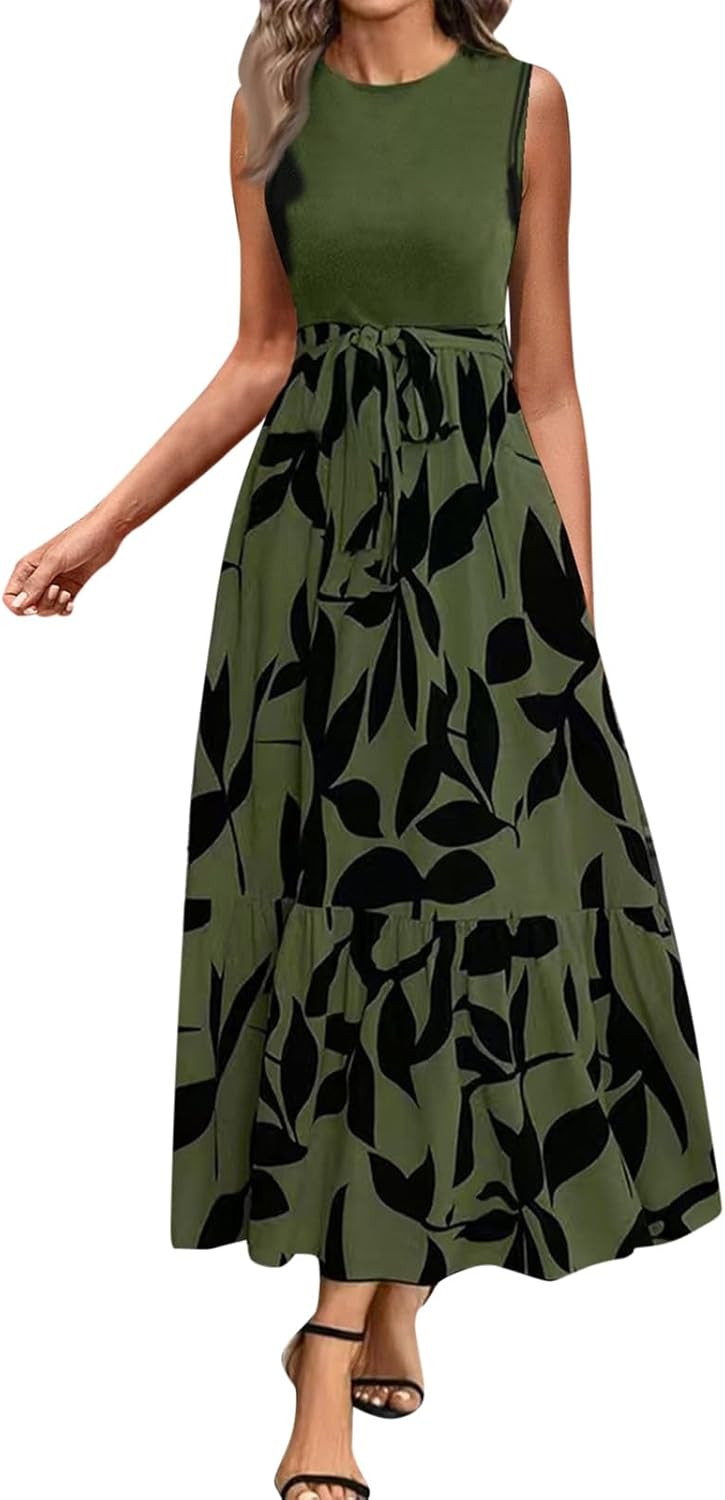 Sommer Maxikleid Damen Mit Taschen - A-Linie Mit Elastischem Bund & Blumenmuster