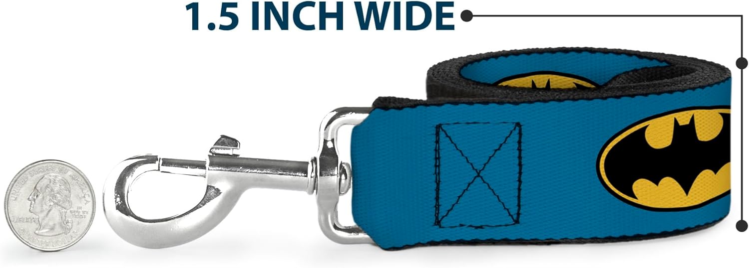 Buckle-Down Dog Leash Vintage Batman Logo Bat Signal Blue 6 Feet Long 1.0 Inch Wide, Multicolor (DL-6FT-WBM013)