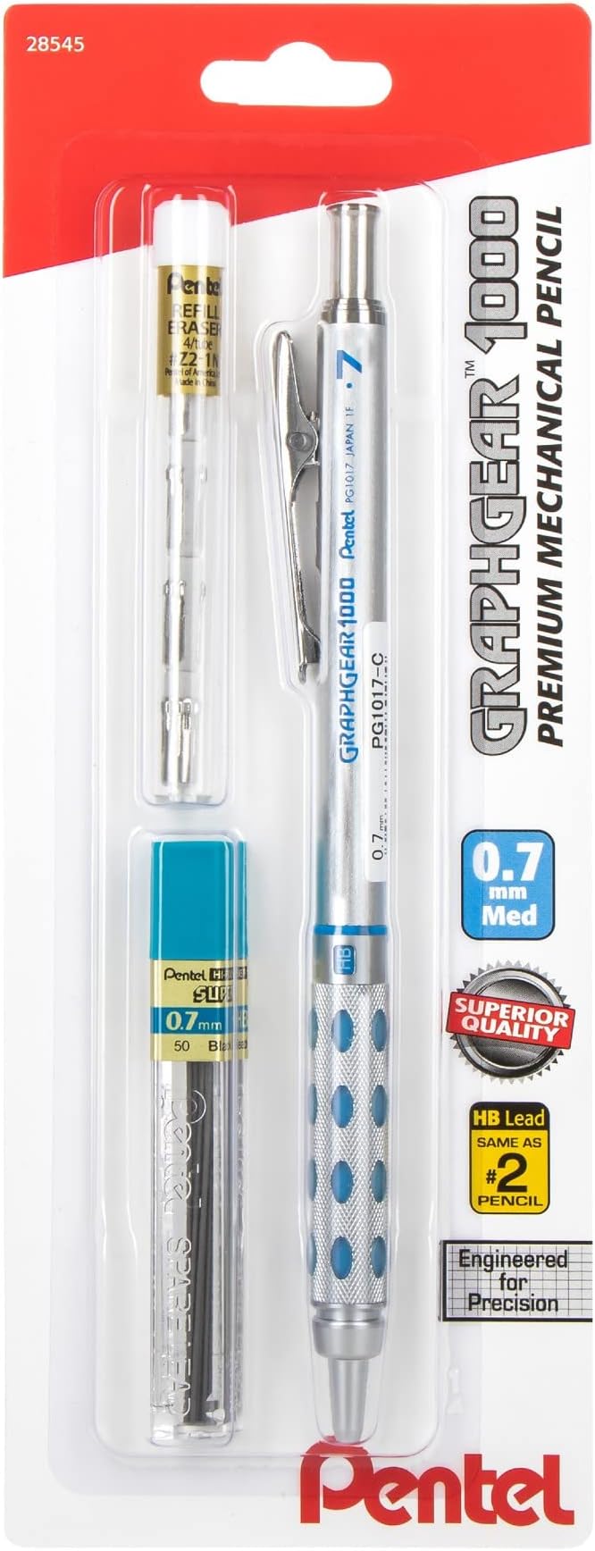 Graph Gear Mechanical Pencil 1000 - Automatic Drafting Pencil - 0.7mm Lead Size - Blue Barrel - Includes Lead Refills & Eraser