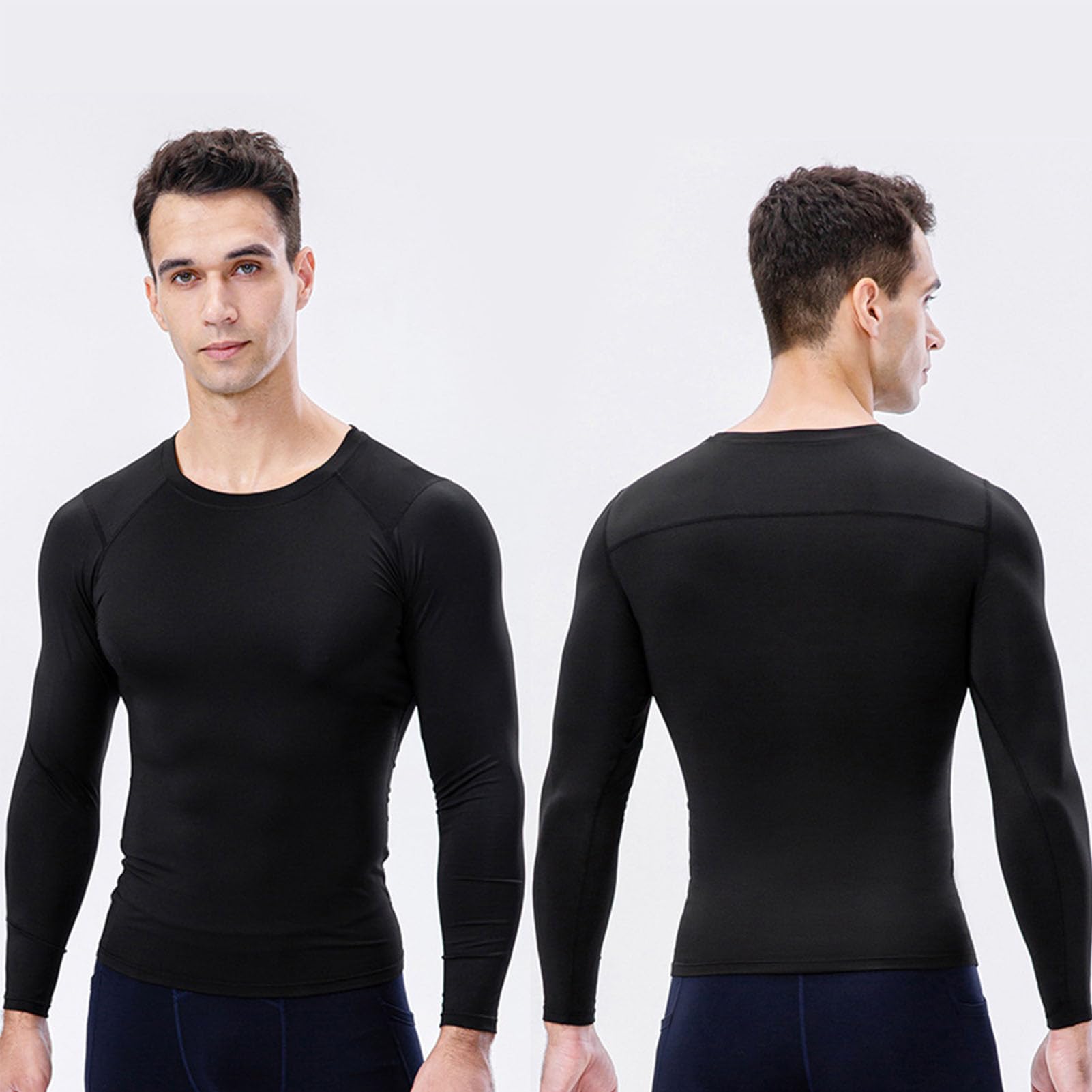 HUIOP 3 Piezas de Camisetas de compresión de Manga Larga atléticas para Hombre,Camiseta de Entrenamiento de Secado rápido,Camisetas para Correr,Camisas de compresión de Manga Larga