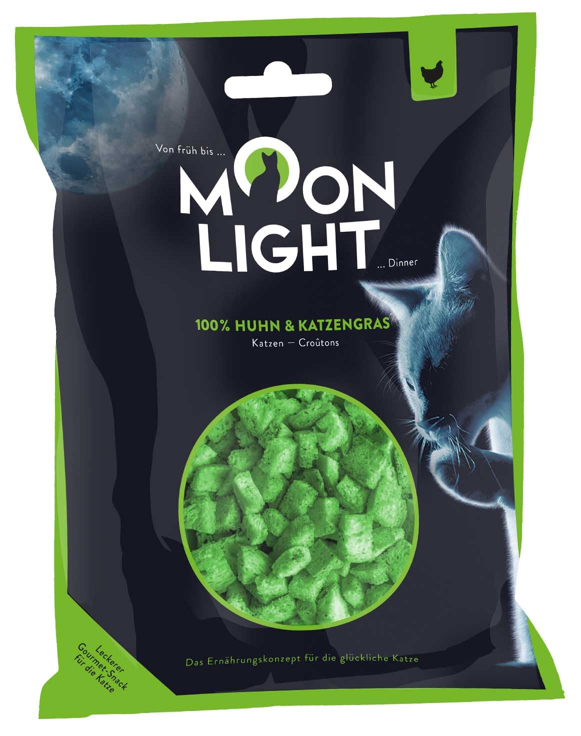 Moonlight Lot de 10 paquets de croûtons pour chat – Poulet et herbe à chat, lyophilisé, collation & garniture pour chat de qualité supérieure, sans céréales ni sucre