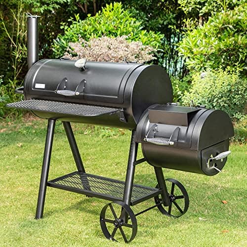 MFSTUDIO Heavy Duty Charcoal Wood Offset Outdoor Smoker Grill, Ex...