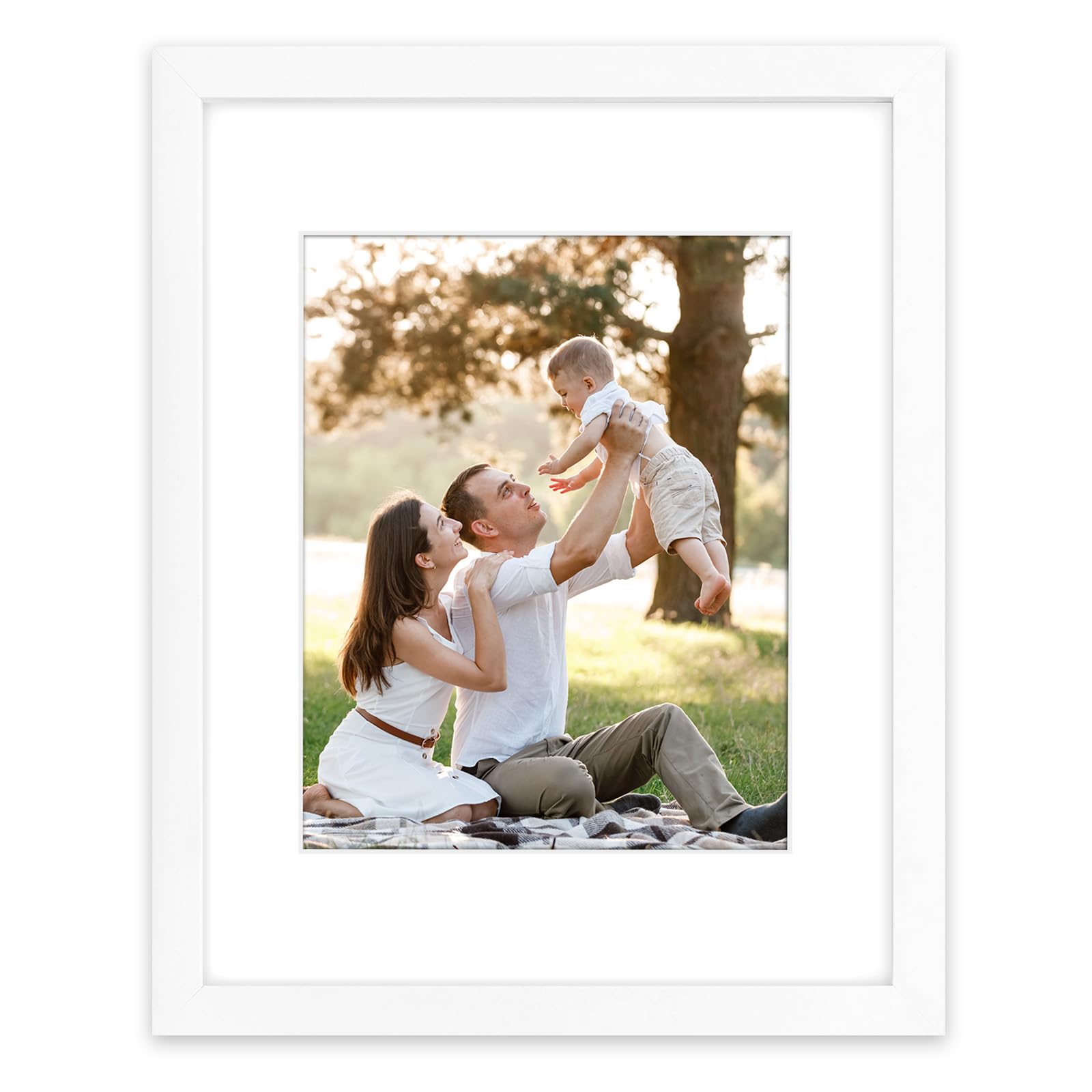 Golden State Art, 11x14 Picture Frame White - Solid Wood Picture Frame with Real Glass - Display Photos 8x10 with Mat or 11x14 Without Mat - Wall Mounting, 1 Pack