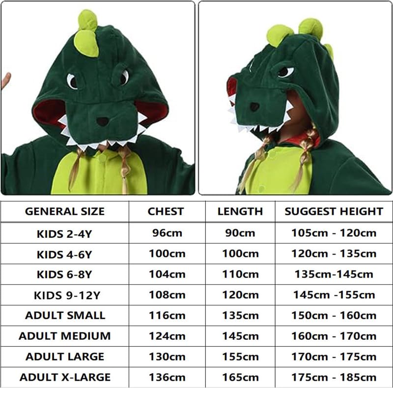 Pijama de Dibujos Animados de Dinosaurio,Mono Animales Pijama Adorable,Disfraz de Cosplay para Niños y Adultos para Carnaval y Fiestas de Halloween