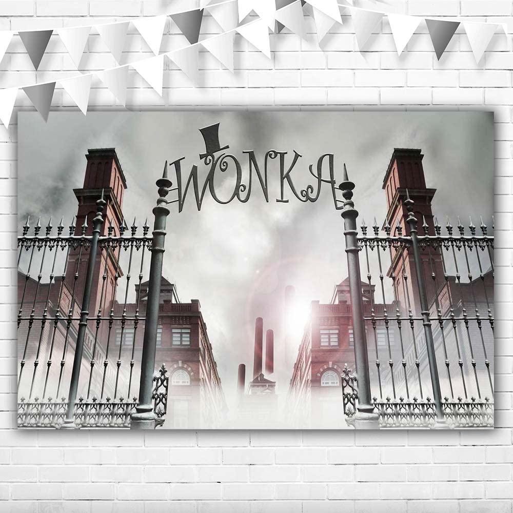Chocolate Gate Backdrop 5x3ft Vinyl Charlie and Chocolate Factory Background Birthday Party Supplies Cake Table Decor Banner Baby Shower Decorations Newborn Kids Picture Photoshoot Room Wall Decor