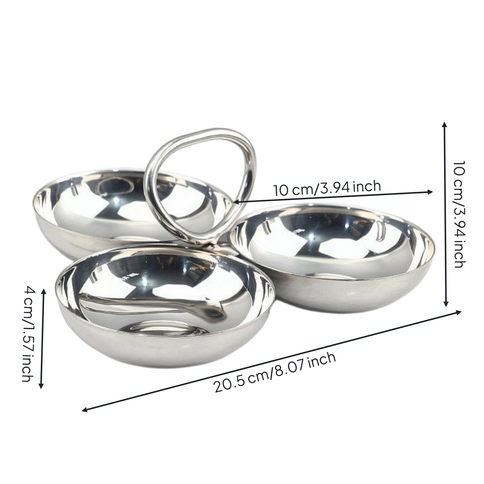 Colcolo Vassoio da Dessert Piatto Servizio Dolci Snack in Acciaio Inossidabile 304 Superficie Specchiata con Maniglia Ciotoline Separate Adatto per Aperitivo, Argento, Manico Piatto