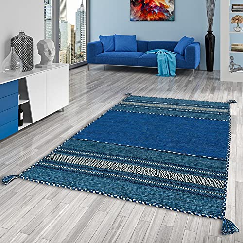 Navarro - Tapis Kilim Naturel - Bleu - 6 Tailles Disponibles
