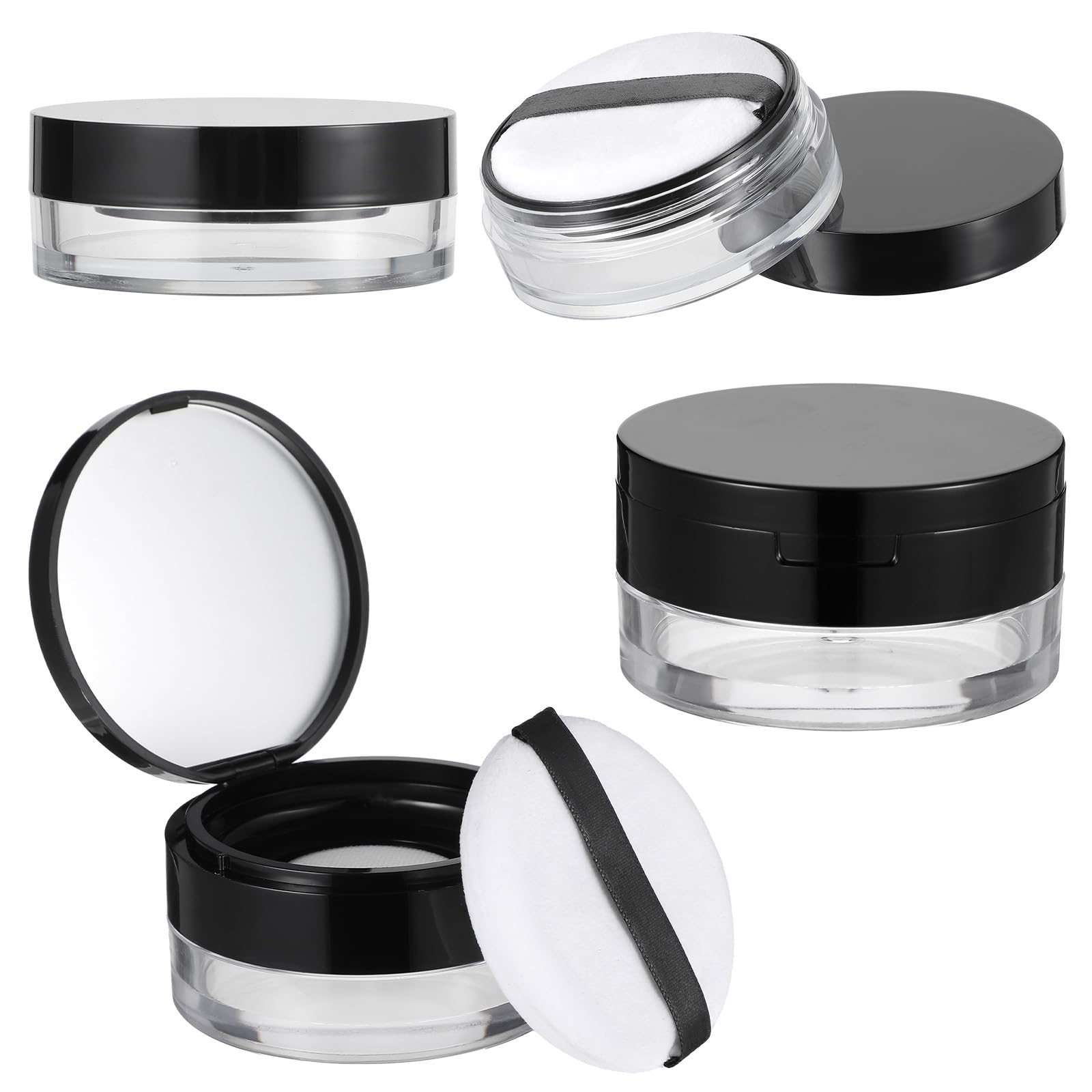 Photo 1 of 2 Pcs Loose Powder Container with Mirror, 20g(0.7oz) & 10g(0.33oz) Empty Reusable Compact with Rotatable Sifter, No Leak Powder Case with Sponge Puff for Travel DIY Makeup