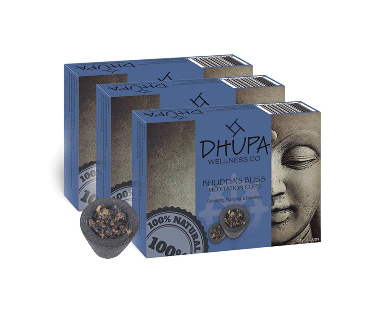 AncientvedaBuddha's Bliss Incense Smudge Cups - 3 Packs of 6 Smudge Cups for Purification, Cleansing, Meditation & Yoga