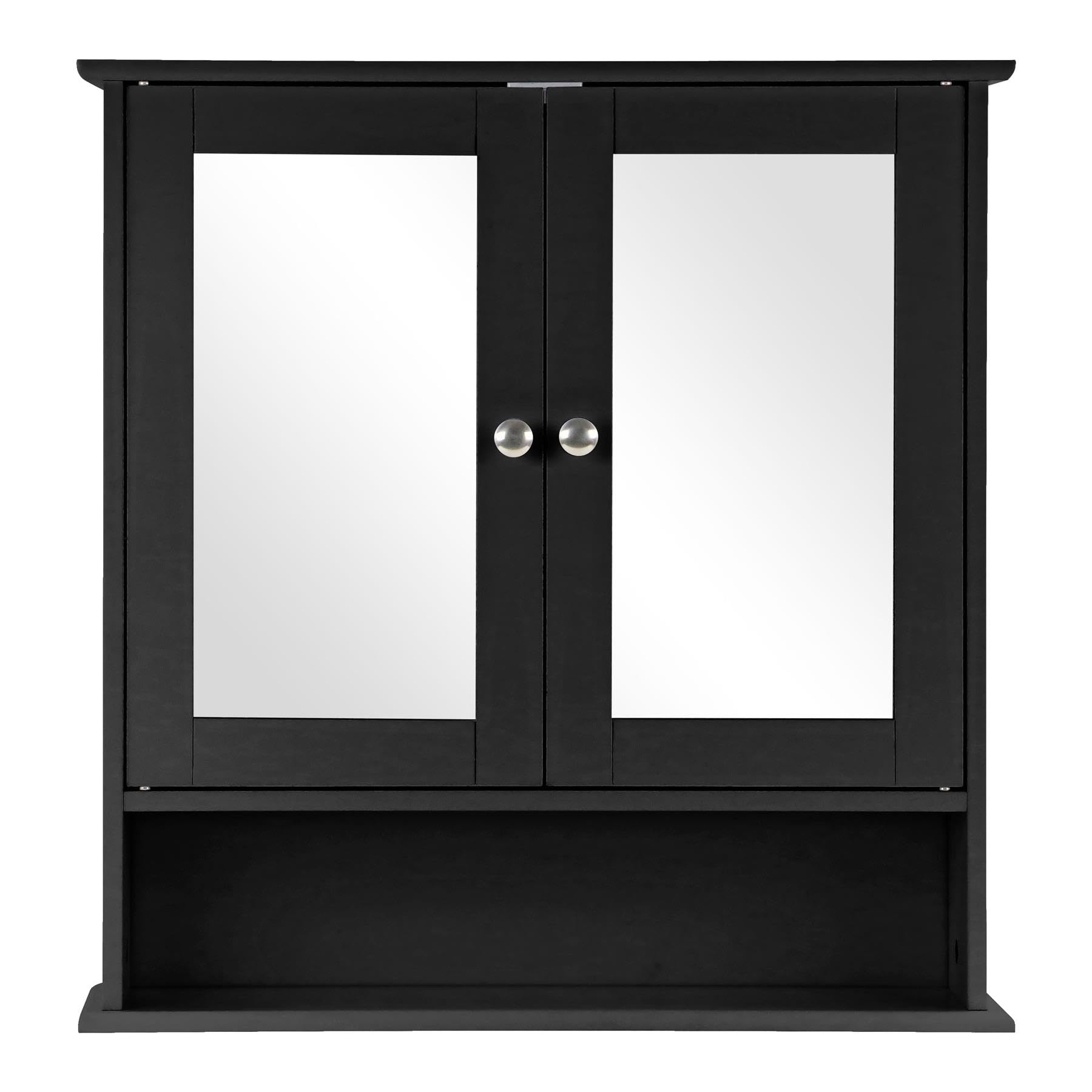 Livhome Bathroom Wall Cabinet with Double Mirror Doors, Wall Mounted Wooden Bathroom Mirror Cabinet, Mirrored Bathroom Cabinets with Shelf for Toiletries and Compact Spaces (Black)