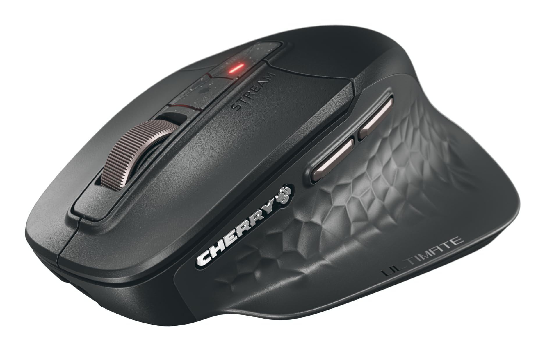CHERRY Stream Mouse Ultimate, Souris Ergonomique Multi-Appareils, Bluetooth, 2,4 GHz et Filaire, Molette de Défilement Personnalisable, pour Droitiers, Noir