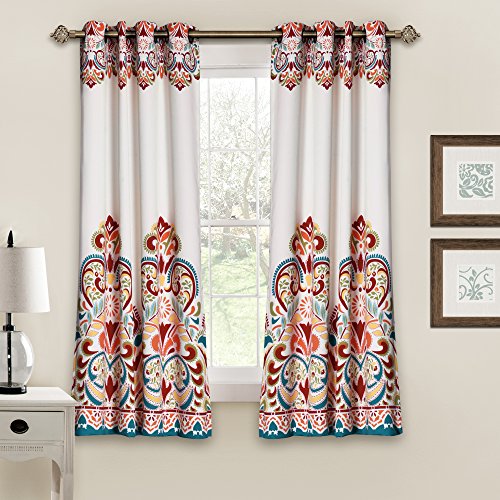 Lush Decor Clara Curtains Paisley Damask Print Bohemian Style Room Darkening Window Panel Set for Living, Dining, Bedroom (Pair), 63” x 52”, Turquoise and Tangerine Minnesota