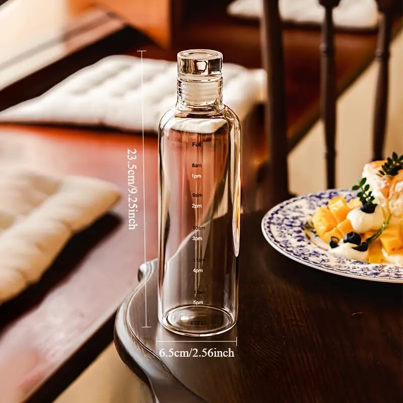 Image of Borosilicate Glass Water Bottle with Cap 500 ML Leak Proof & Airtight Lid with Time Marker for Home, Office, School, College, Gym, Daily Uses (Multi Color Set of 4)