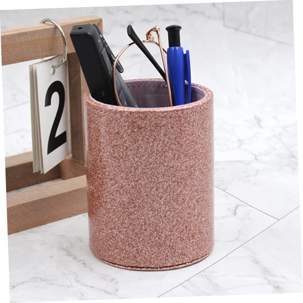 Portapenne Vasi per scrivania 5 pezzi portapenne in pelle glitterata matite glitterate contenitori glitterati matite for bambini portapenne pennello for pittura organizzatore pennello cosmetico Ho