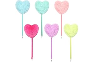 6 Pack Heart Shape Fluffy Pom Pom Pen