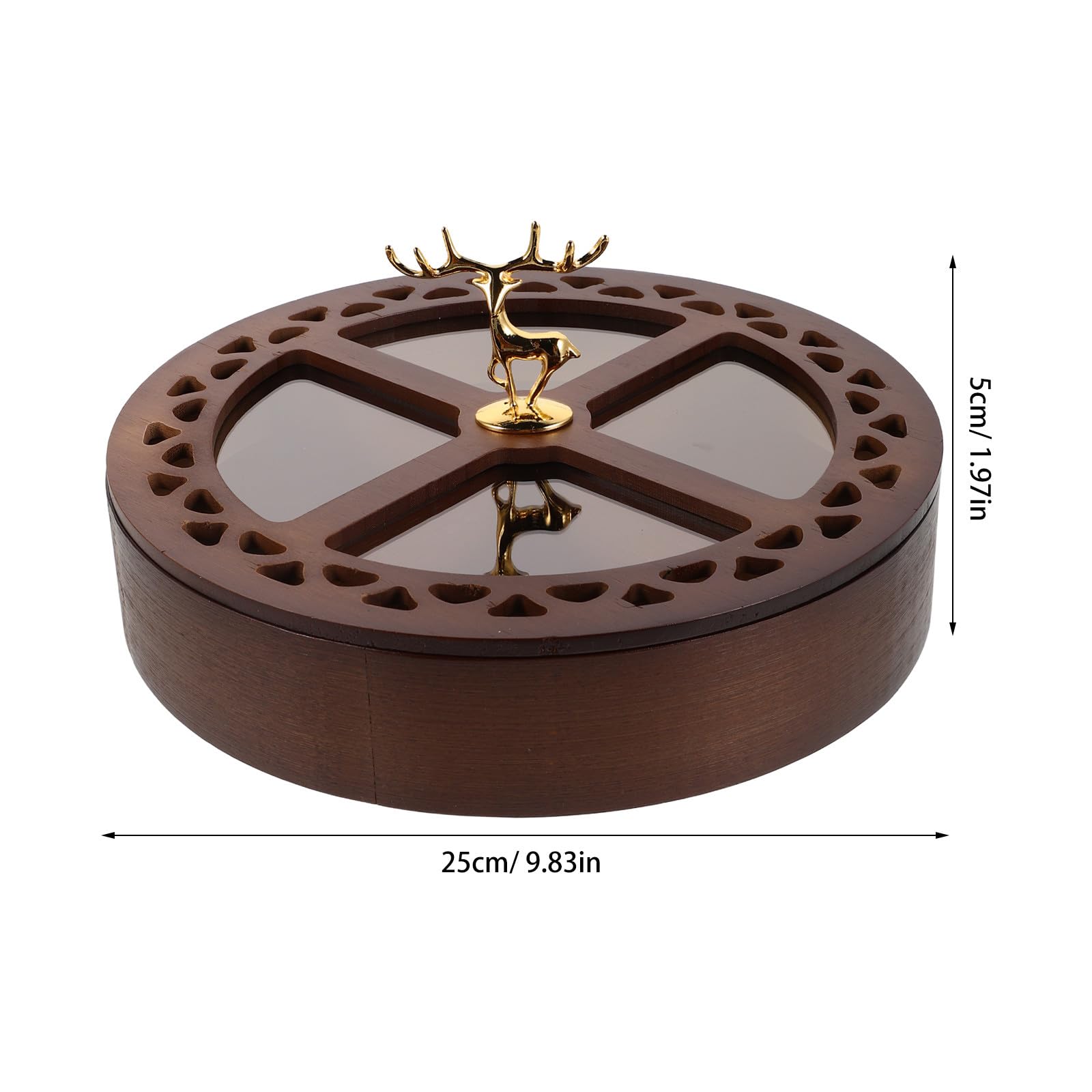 Plateau à Fruits Secs Compartimenté Rond en Bois de Noyer avec Couvercle Hermétique Boîte à Noix 4 Compartiments pour Rangement et Service de Snacks Fruits et Bonbons pour