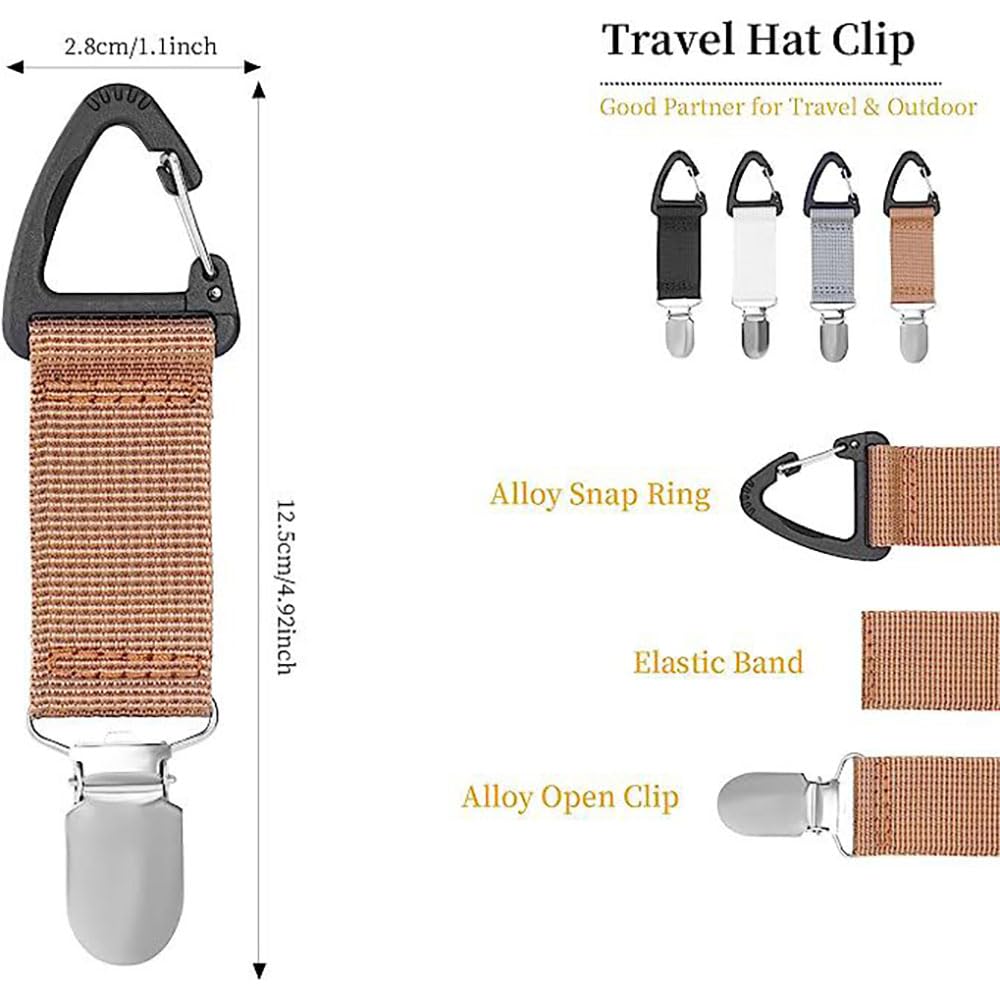 Clips para Sombreros de Viaje, 4 PCS Clip Portátil Multifuncional con Elástico para Hombres y Mujeres