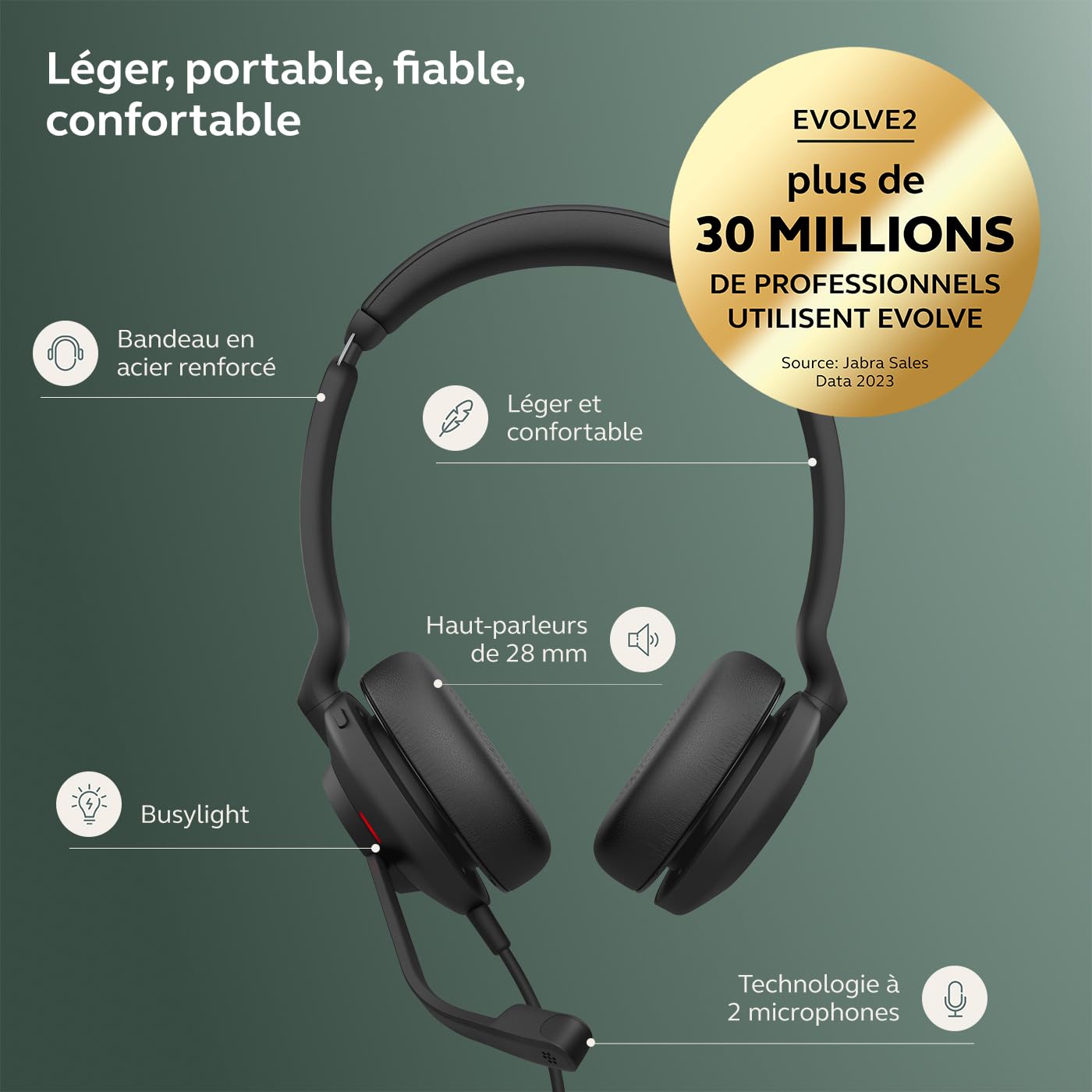 Jabra Evolve2 30 SE Micro-casque filaire stéréo à réduction de bruit avec technologie d’appel à 2 microphones et câble USB-C - Fonctionne avec les plateformes UC telles que Zoom et Google Meet - Noir