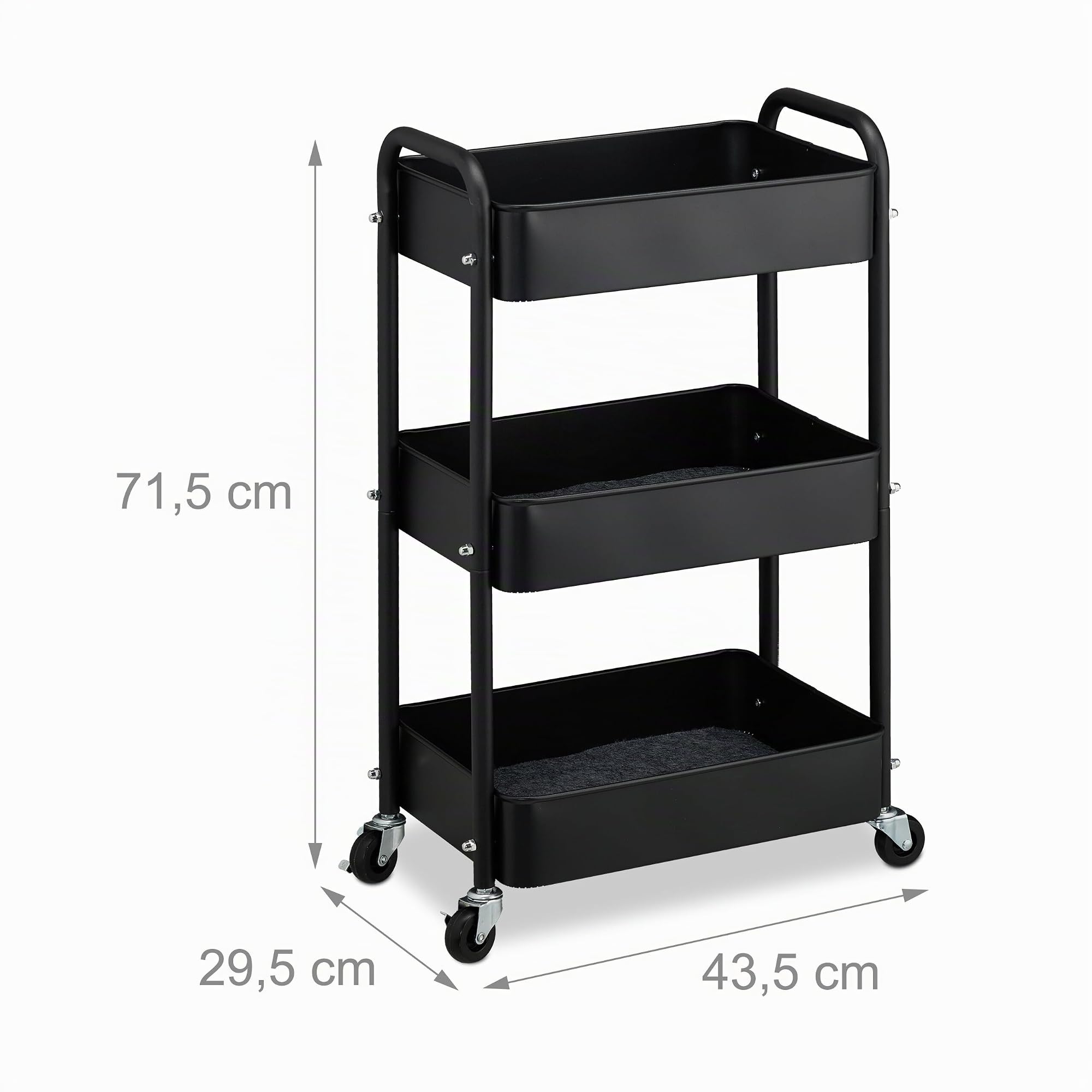 Relaxdays Desserte de Cuisine, 3 Niveaux, Chariot, HLP : 71,5 x 43,5 x 29,5 cm, Salle de Bain, Bureau, Noir