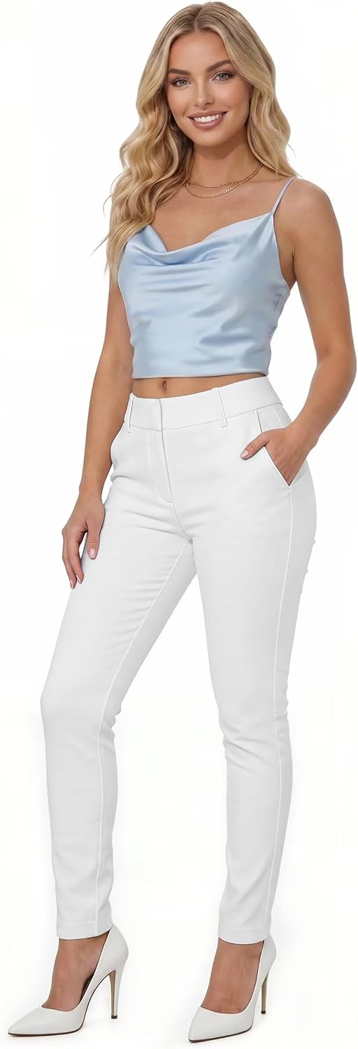 Hybrid & Company Women's Stretch Chino Pants | Super comfy stretch fabric, flat front design, tailored fit, suitable for office, work, casual wear, and everyday comfort