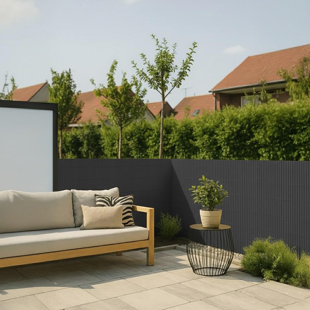 Paquete de 4 Cañizos PVC, Doble Cara, Valla Exterior Resistente para Terraza, Jardines, Balcón, Color Gris - Altura 80 x Longitud 500 cm 1700g/m2