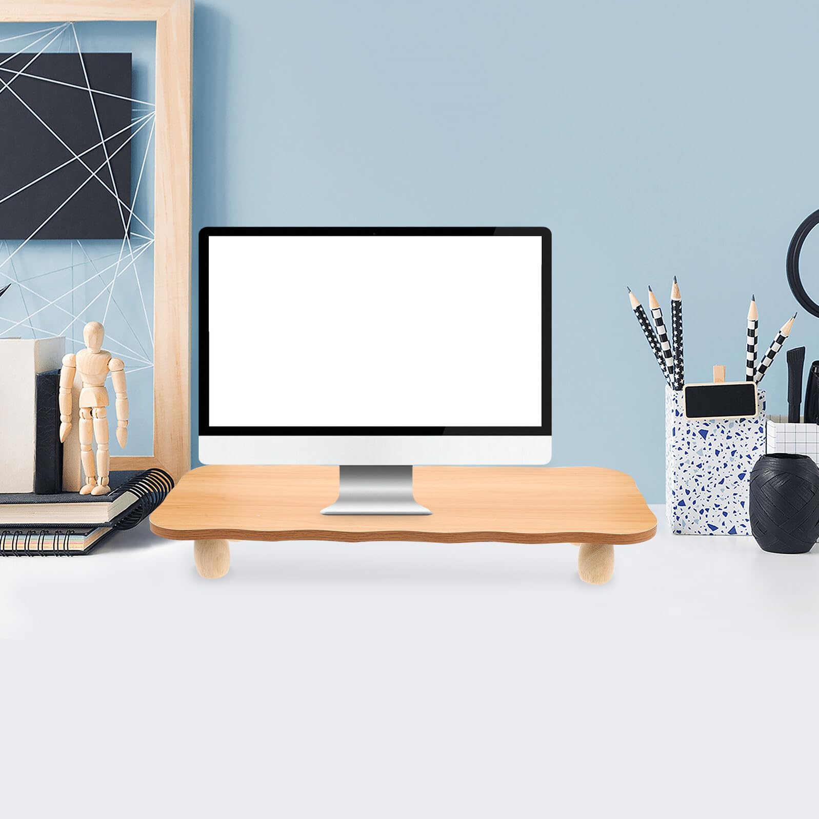 Lurrose Supporto per Monitor da Ufficio in Legno, Rialzo Schermo | Scaffale per Organizzazione Desktop, Design Multifunzionale, Stile Minimal Moderno