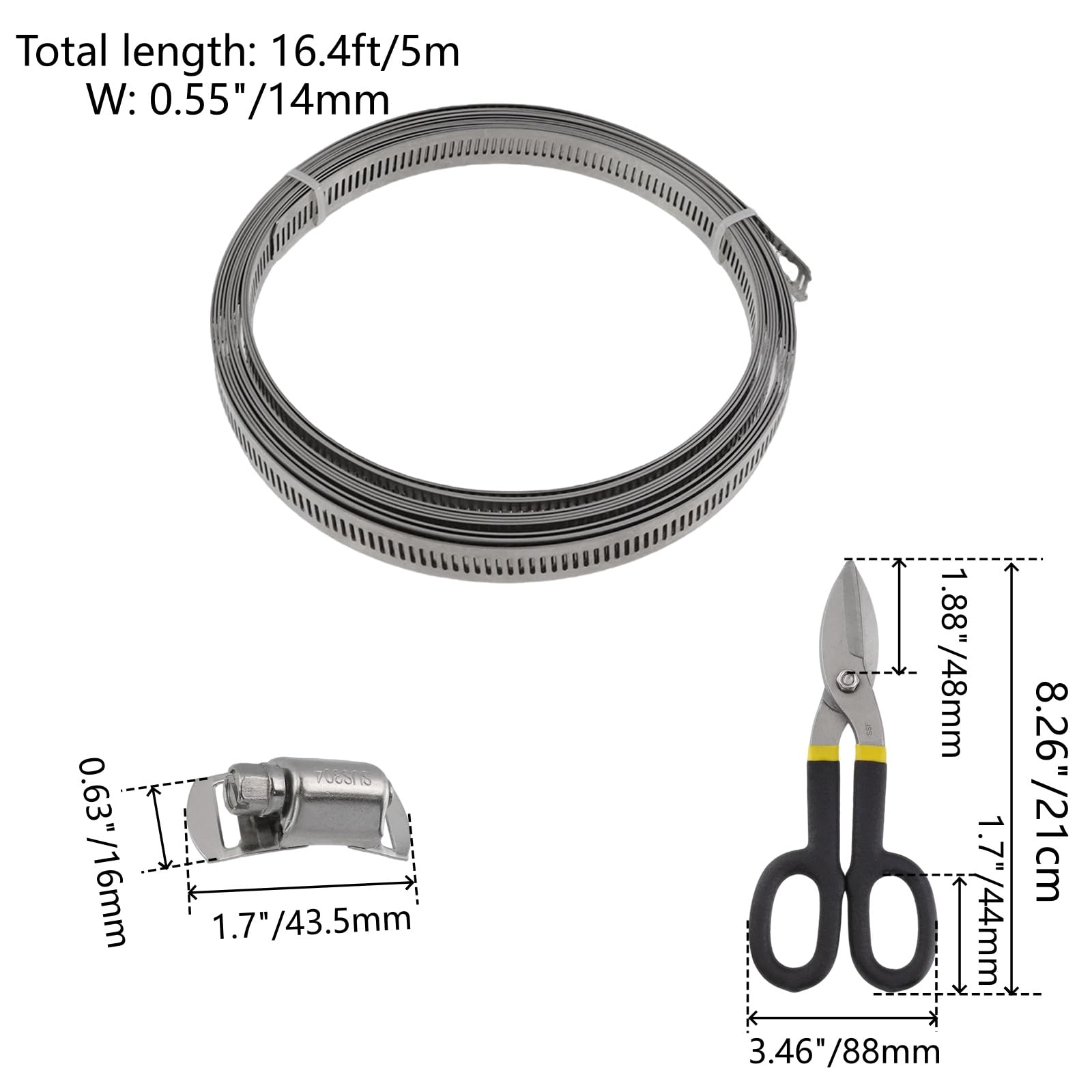 Bitray Sangle de collier de serrage réglable de 5 m avec cutter pour
