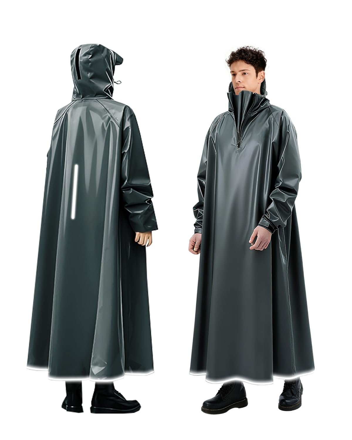 Long Rain Coat for Men Waterproof and Women, Durable Oxford Unisex Raincoat for Men Waterproof with Adjustable Hood & Reflective Stripe-image-42