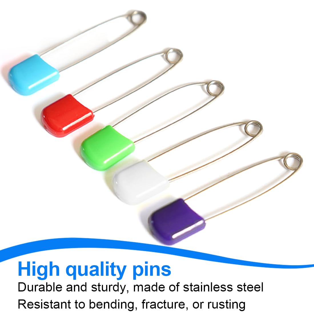 XPEX 50 Pcs 5 Couleurs en Acier Inoxydable Épingler, Épingle à Couche pour Tissu Robuste, Épingle De Sécurité pour Bébé, Épingle De Tête en Plastique avec Verrou De Sécurité