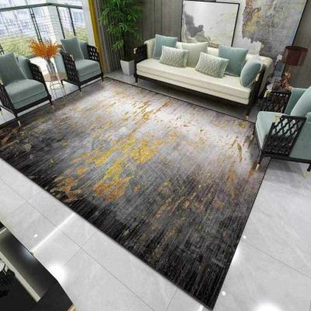 Tapis de salon gris noir or 140x200 style industriel