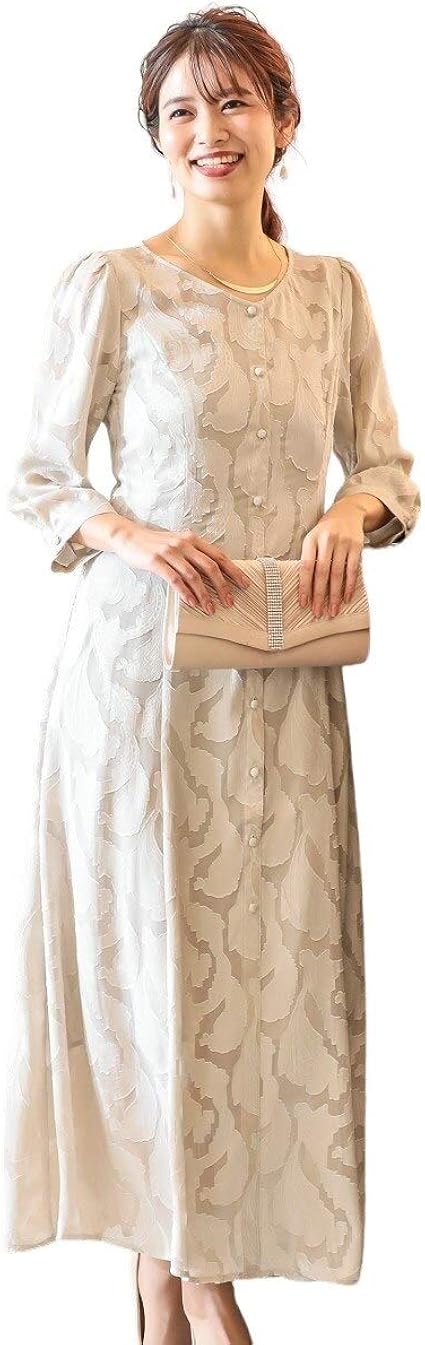 Amazon Co Jp Nissen ニッセン パーティードレス ワンピースドレス 七分袖 日本製カットジャガードペイズリー前開きワンピース ドレス 結婚式 二次会 お呼ばれ対応 大きいサイズ有 服 ファッション小物