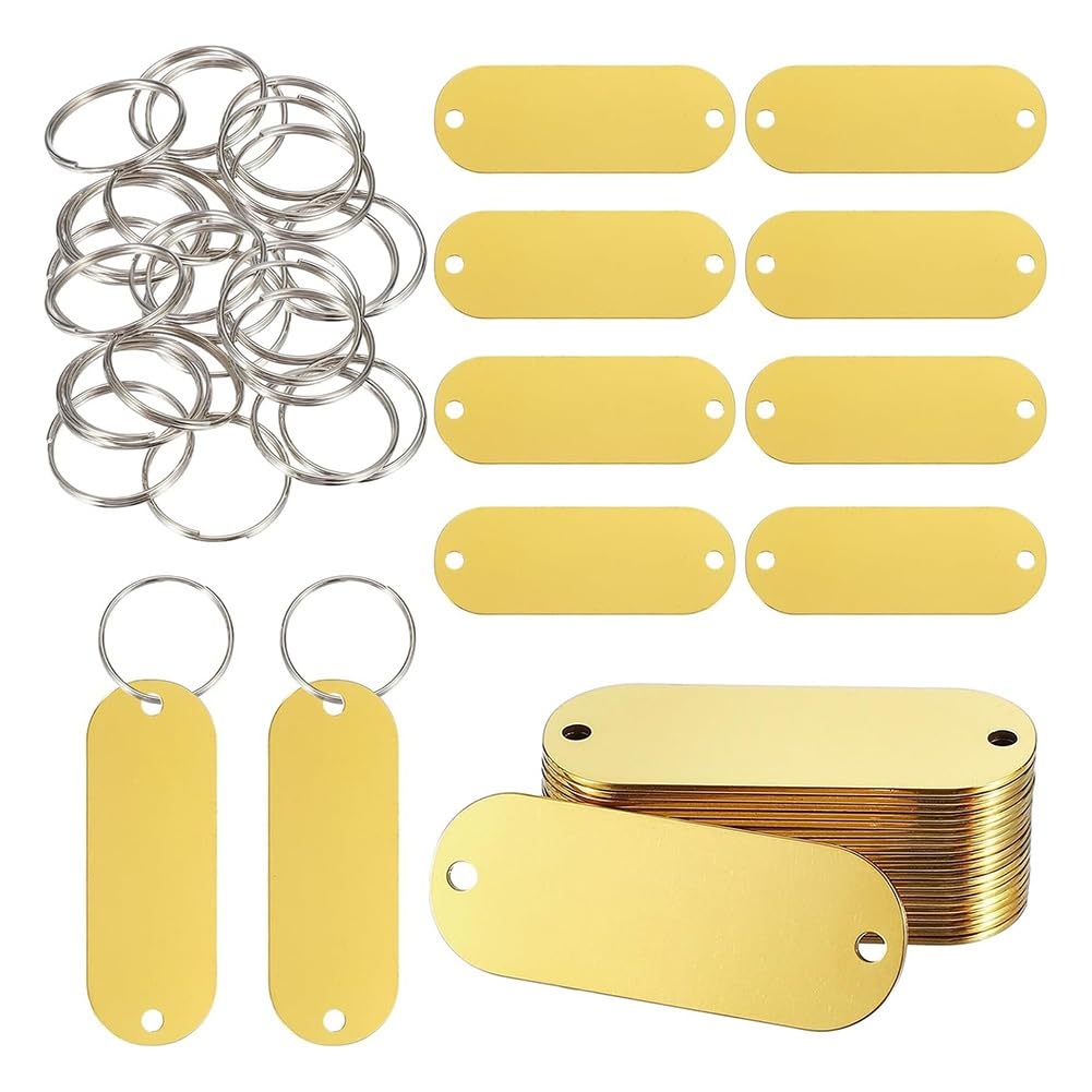 Jnchdghwa As Shown Stainless Steel Metal Tags- 30 Pcs 2-Inch Stamping Blanks With Keyrings For Engraving Projects