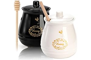 Farmhouse Delight: Ceramic Honey Pot with Wooden Dipper