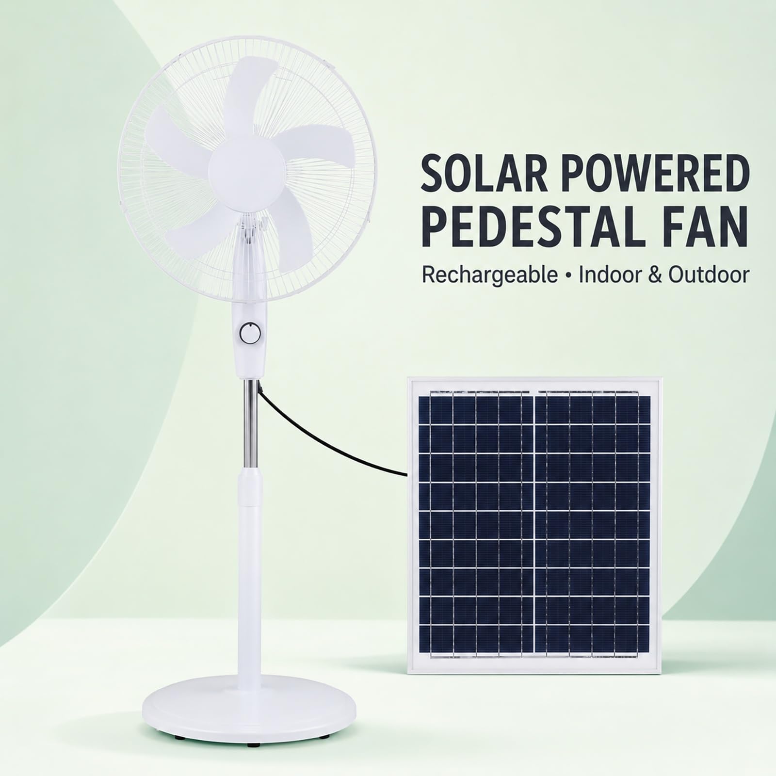 Ventilatore a Piedistallo Solare con Pannello, Ventilatore Ricaricabile | Ventilatore Oscillante a Batteria 6000mAh con 3 Velocità, Ricaricabile Ventilatore Silenzioso da Esterno