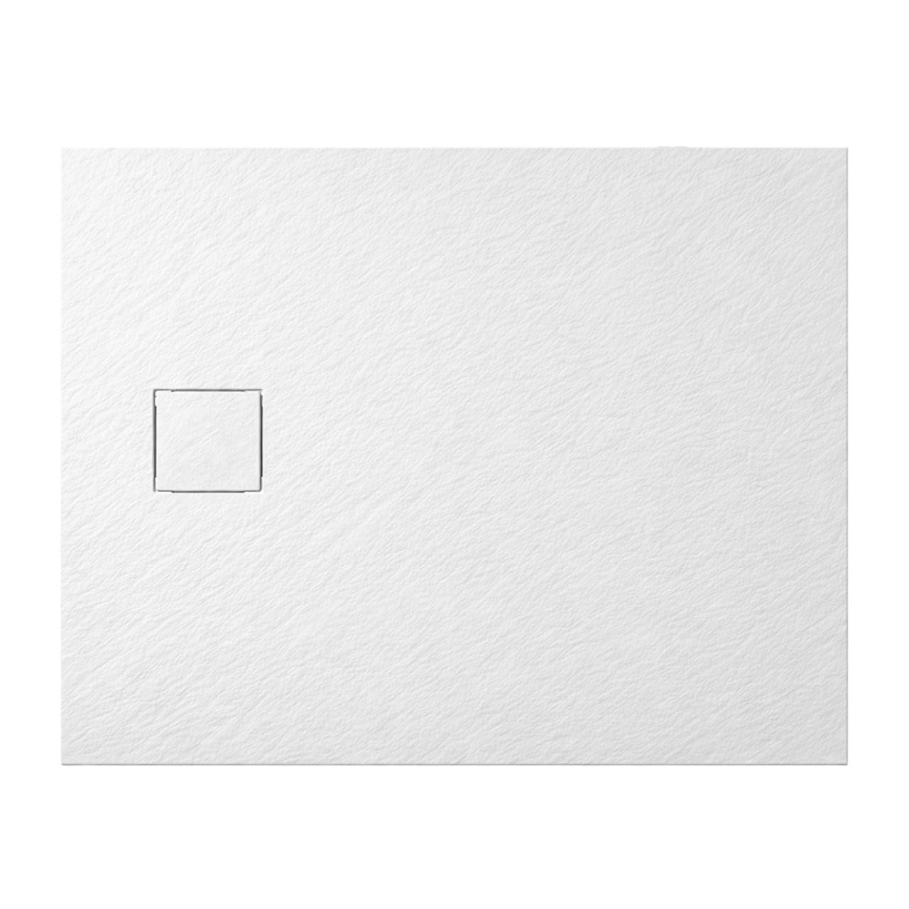 AQUAUNO Brodzik prysznicowy 100 x 90 cm o wyglądzie kamienia, ultra płaski 2,6 cm – brodzik z kompozytu SMC, w zestawie syfon, odpływ 90 mm, czyszczenie od góry, biały