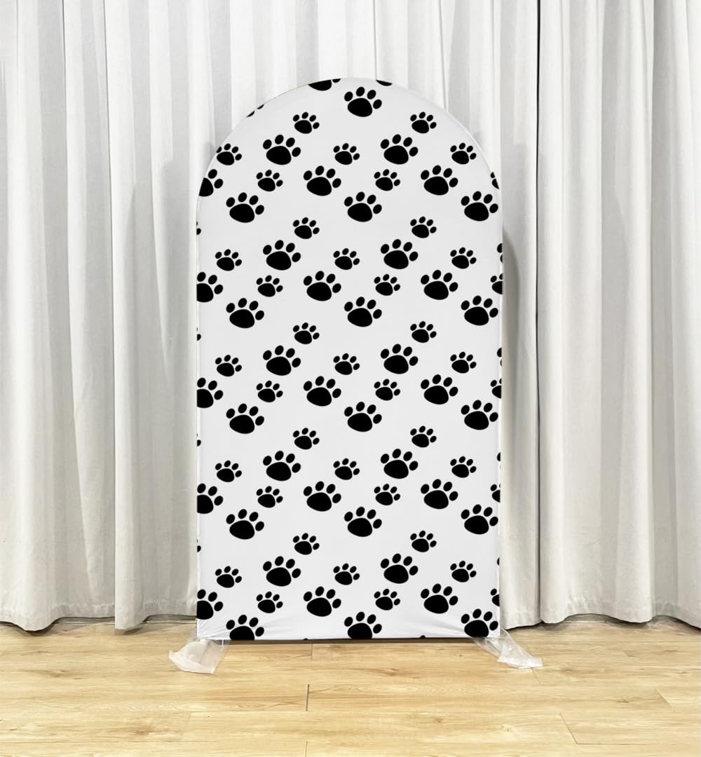 FiVan Arched Backdrop for Birthday Baby Shower Party Decoration Arch Wall Stretchy Fabric Cover Photography Background 3x6.5ft Paw Background