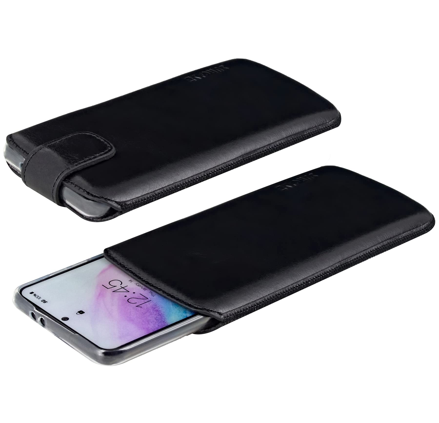 Suncase ECHT Ledertasche Leder Etui kompatibel mit Xiaomi 17T Pro Hülle Innenmaße: ca. 167 x 82 x 12 mm (passend nur mit Silikon/Case/Bumper) in schwarz