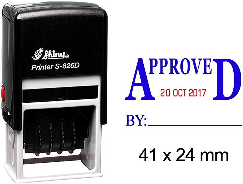 Shiny Date Stamper Self Inking with Approved by Text Ofiice Stationery Rubber Stamp S-826D