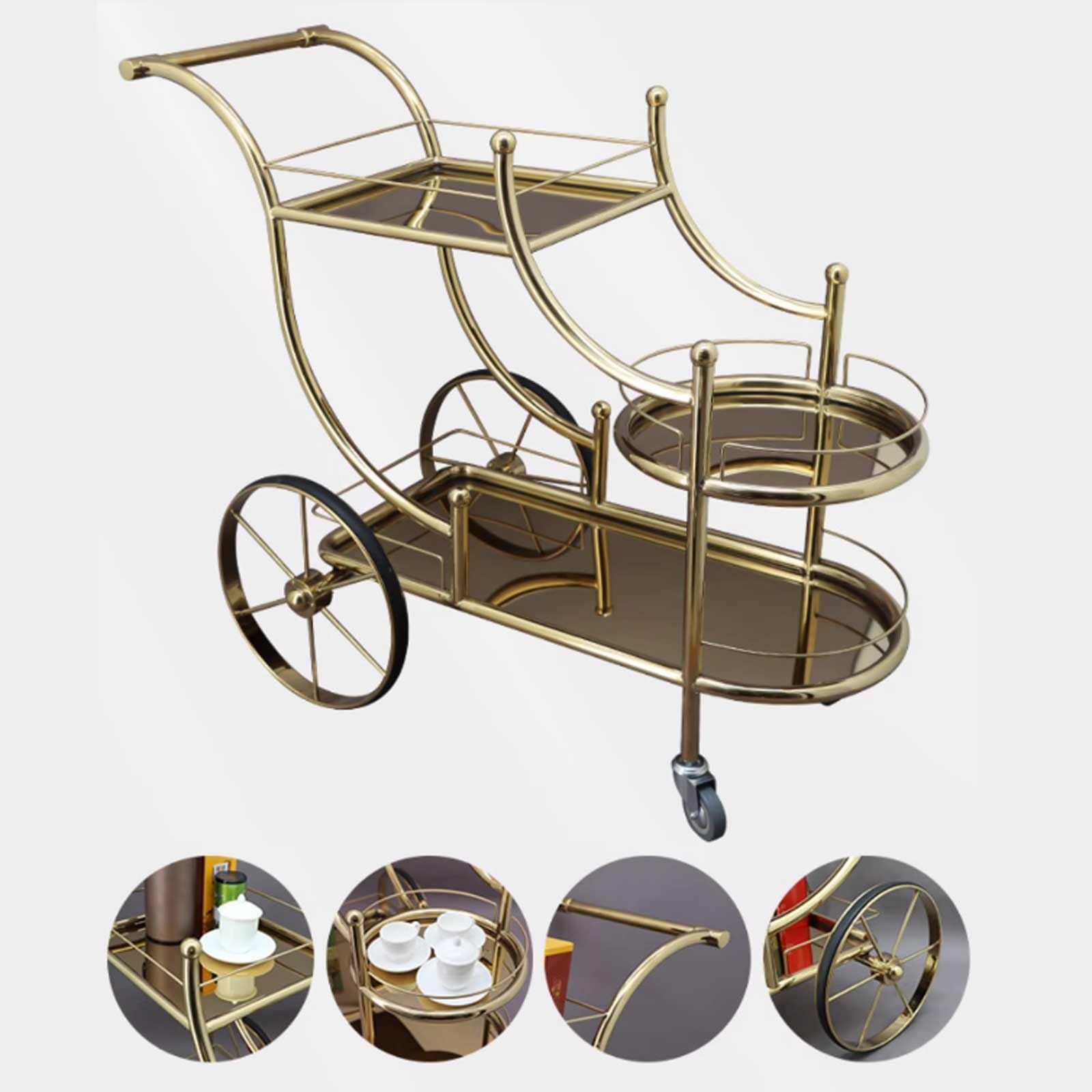 Carrello Multiuso da Cucina Carrelli Bar di Lusso a 3 Livelli Color Oro su Ruote Mute for Cucina, Sala da Pranzo, Soggiorno e Feste, in Acciaio Inossidabile Carrello di Servizio