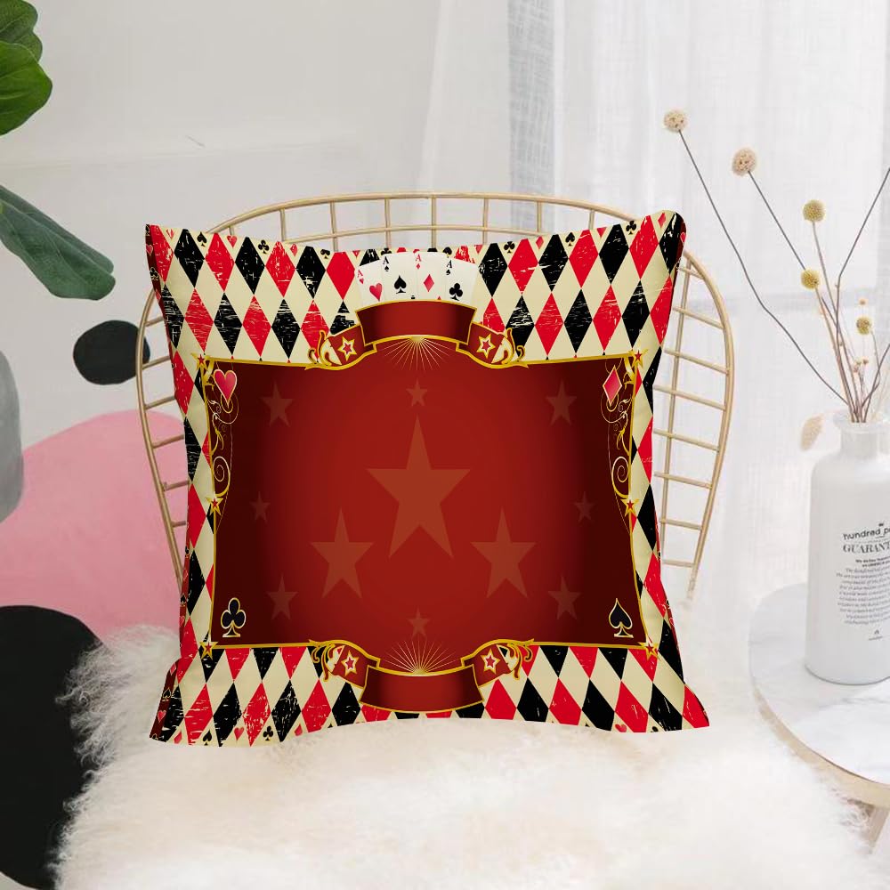 Hyosxw Poker Tournament Decorations,Casino Inspired - A8 Cushion Cover,Throw Pillow Case Home Decorative For Living Room Bedroom Sofa Chair 18X18 Inch,Poker Tournament Decorations,Casino Inspired Checkered Ework Stars Swirls Vinta,Pillowcase 45X45cm